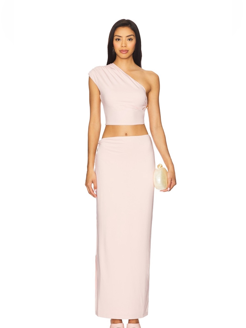 One-Shoulder Blush Pink Skirt Set